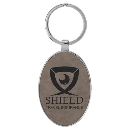 Leatherette/Metal Bamboo Oval Keychain 3" x 1.75"
