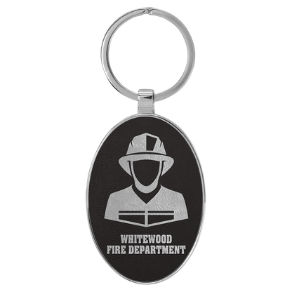 Leatherette/Metal Bamboo Oval Keychain 3" x 1.75"