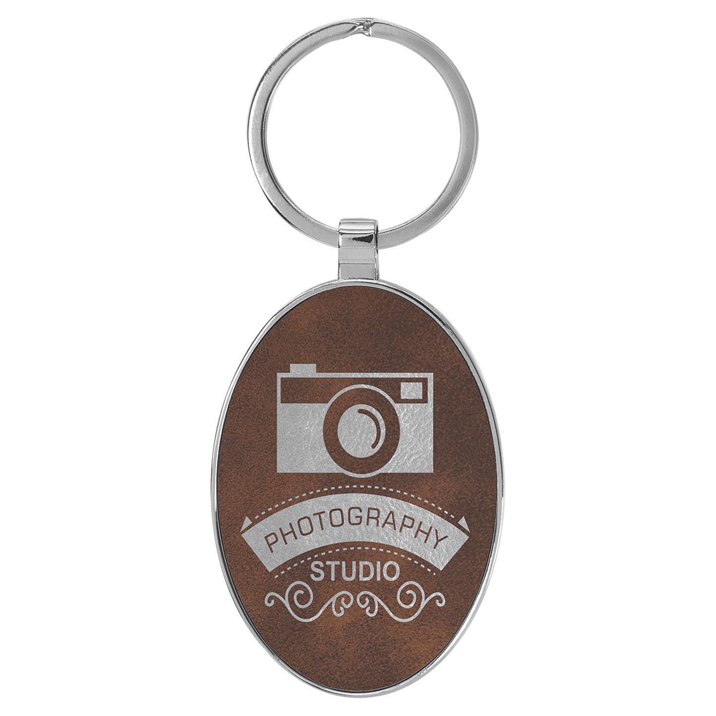 Leatherette/Metal Bamboo Oval Keychain 3" x 1.75"