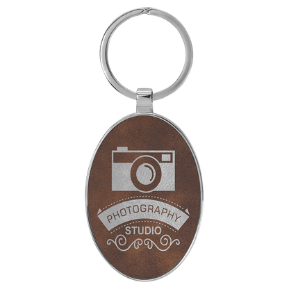 Leatherette/Metal Bamboo Oval Keychain 3" x 1.75"