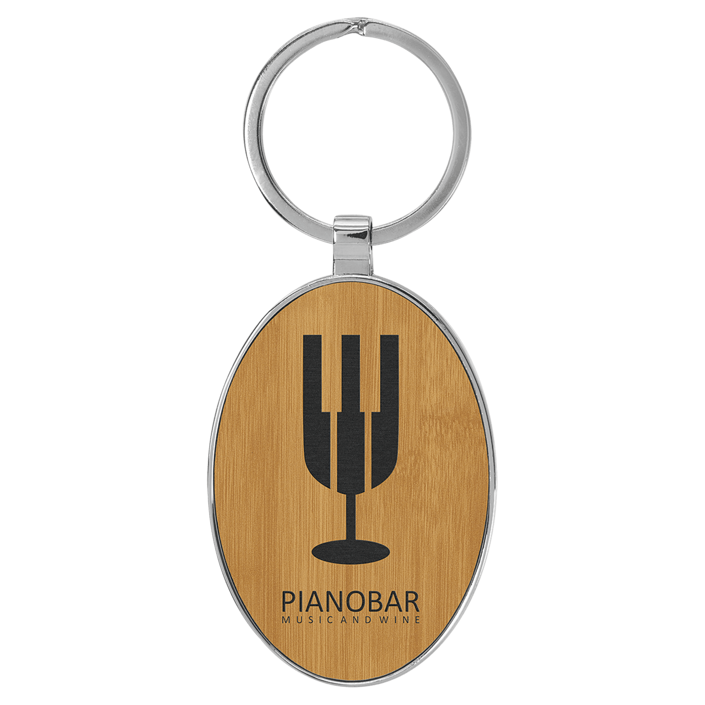 Leatherette/Metal Bamboo Oval Keychain 3" x 1.75"