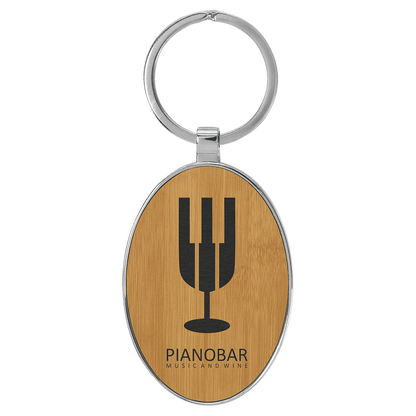 Leatherette/Metal Bamboo Oval Keychain 3" x 1.75"