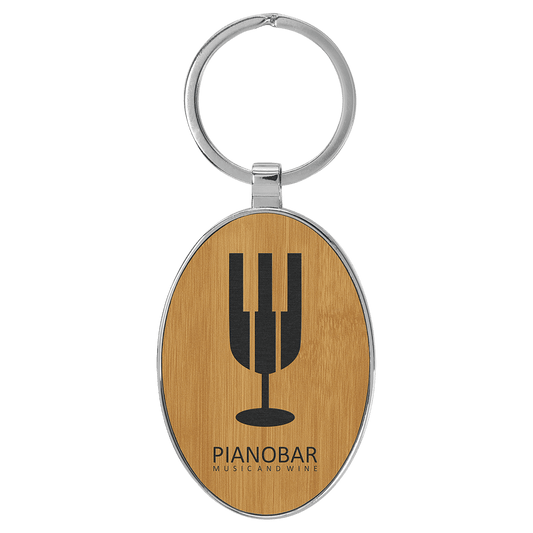 Leatherette/Metal Bamboo Oval Keychain 3" x 1.75"