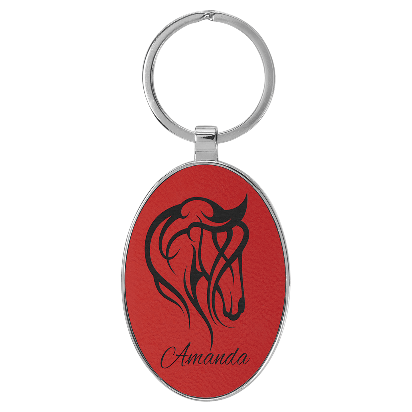 Leatherette/Metal Bamboo Oval Keychain 3" x 1.75"
