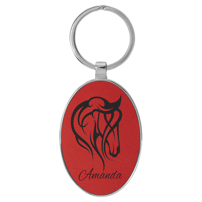 Leatherette/Metal Bamboo Oval Keychain 3" x 1.75"