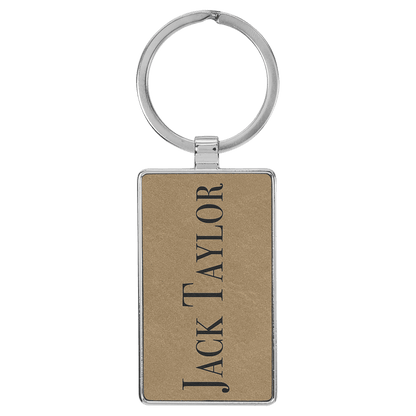 Leatherette/Metal Rectangle Keychain 3" x 1.75"