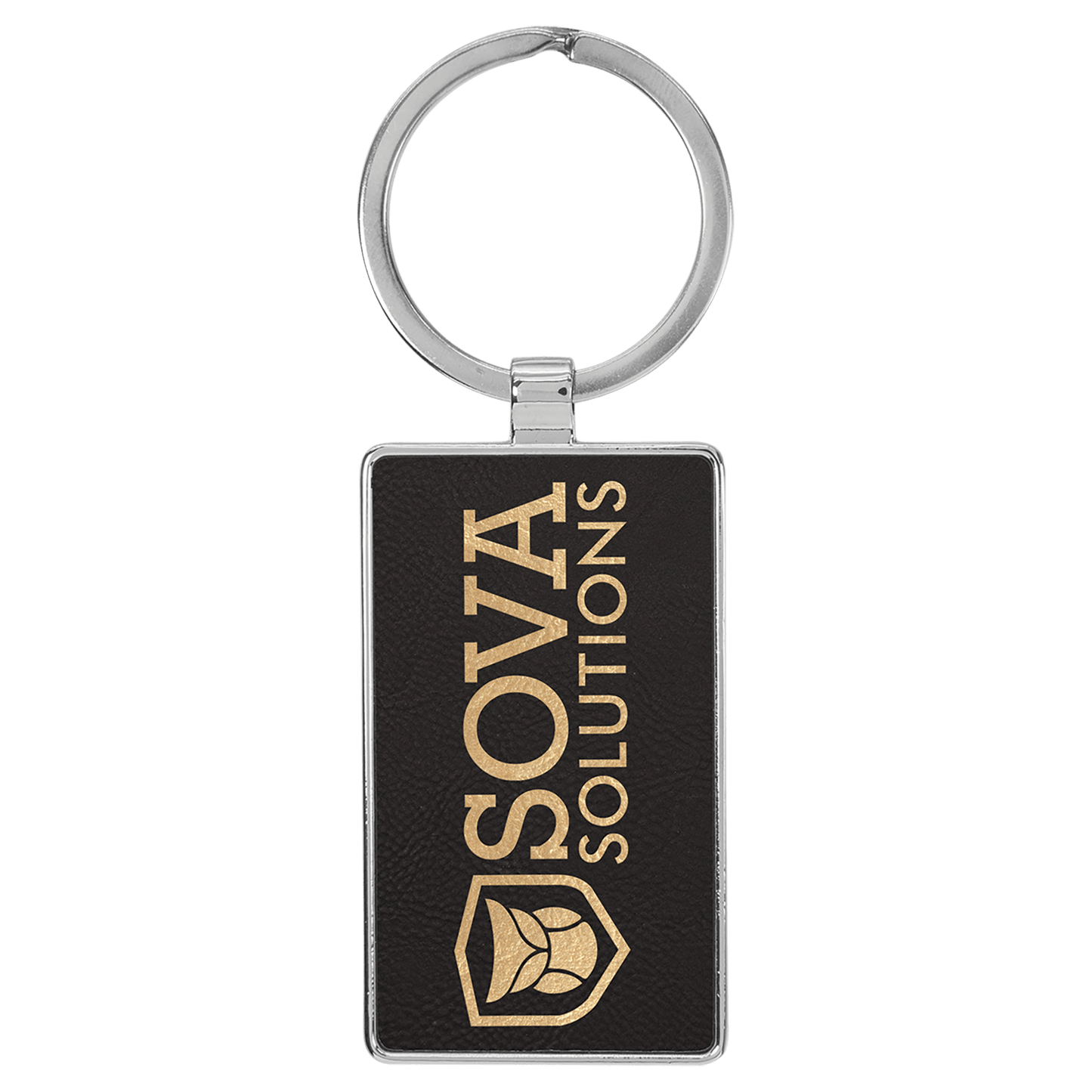 Leatherette/Metal Rectangle Keychain 3" x 1.75"