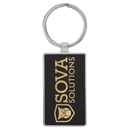 Leatherette/Metal Rectangle Keychain 3" x 1.75"