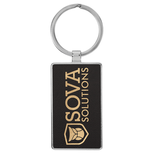 Leatherette/Metal Rectangle Keychain 3" x 1.75"
