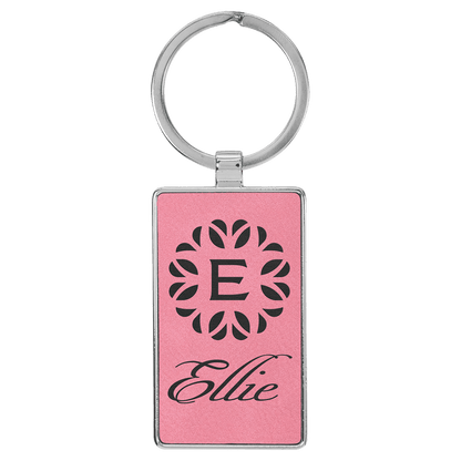 Leatherette/Metal Rectangle Keychain 3" x 1.75"