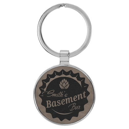Leatherette/Metal Round Keychain 1.5"