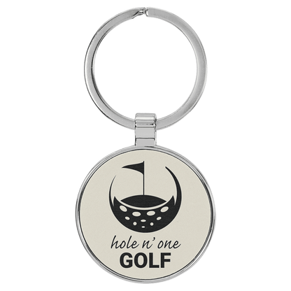 Leatherette/Metal Round Keychain 1.5"