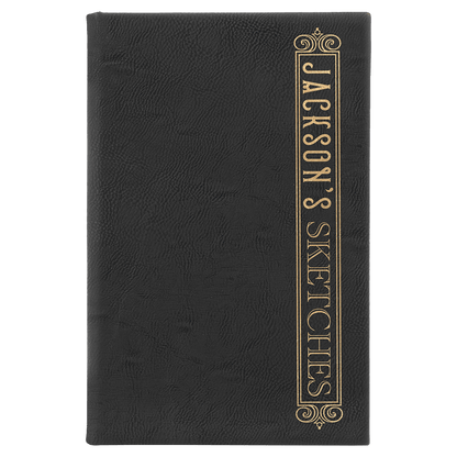 Black/Gold Leatherette Sketch Book with Unlined Notepad