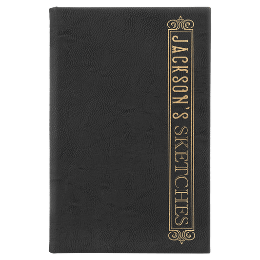 Black/Gold Leatherette Sketch Book with Unlined Notepad