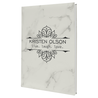 White Marble Leatherette Journal with Lined Notepad