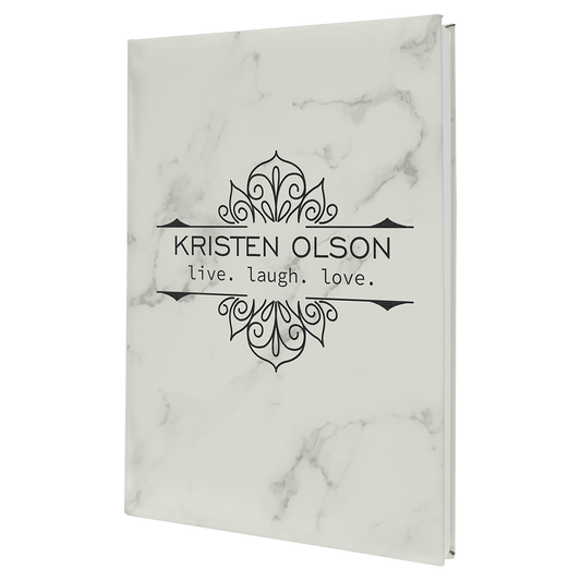 White Marble Leatherette Journal with Lined Notepad