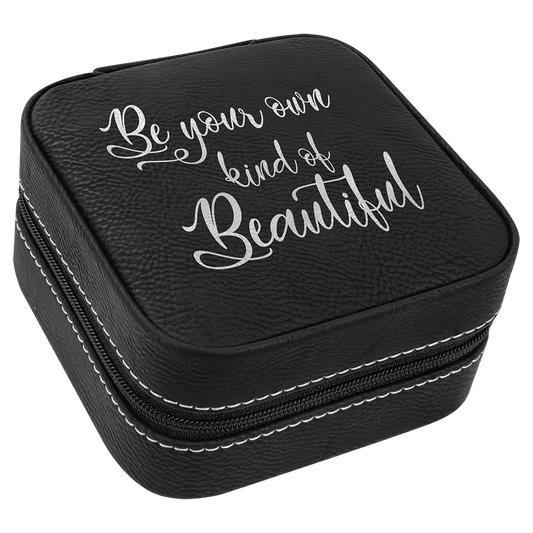 Leatherette Travel Jewelry Box with Tan Lining 4" x 4"