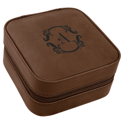 Leatherette Travel Jewelry Box with Black Lining 4" x 4"