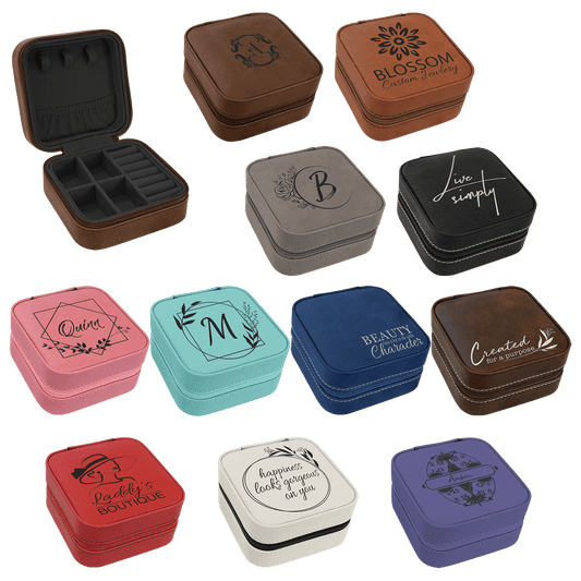 Leatherette Travel Jewelry Box with Black Lining 4" x 4"