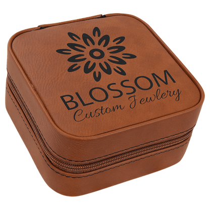Leatherette Travel Jewelry Box with Black Lining 4" x 4"