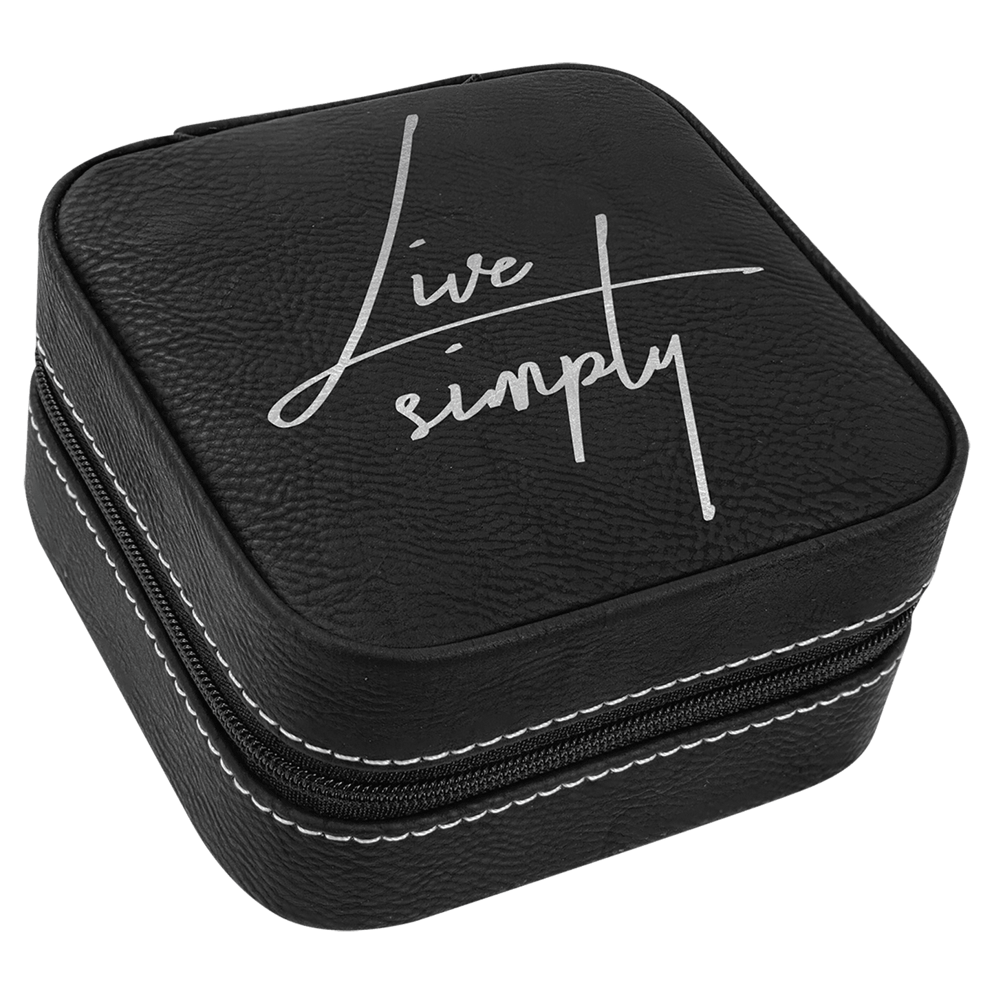 Leatherette Travel Jewelry Box with Black Lining 4" x 4"