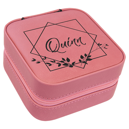 Leatherette Travel Jewelry Box with Black Lining 4" x 4"