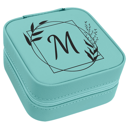 Leatherette Travel Jewelry Box with Black Lining 4" x 4"