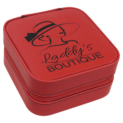Leatherette Travel Jewelry Box with Black Lining 4" x 4"