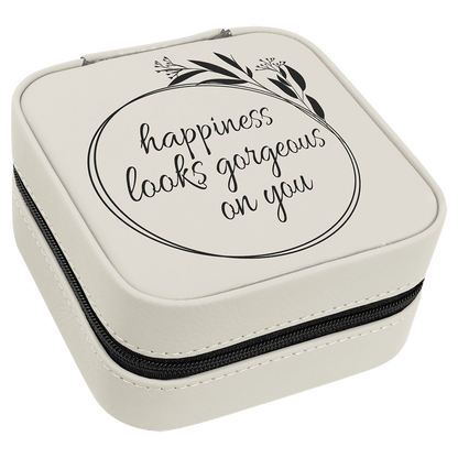 Leatherette Travel Jewelry Box with Black Lining 4" x 4"