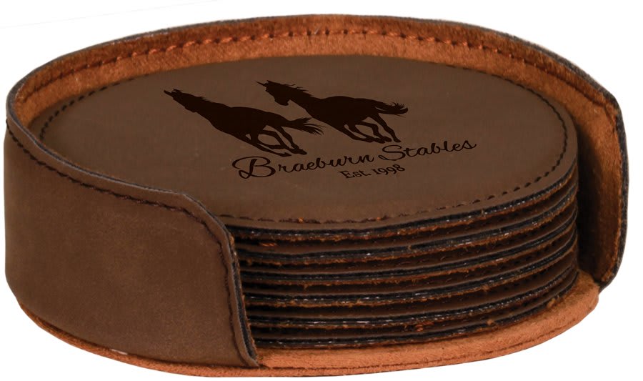 4" Round Dark Brown Leatherette Coaster