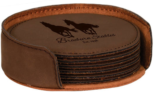 4" Round Dark Brown Leatherette Coaster