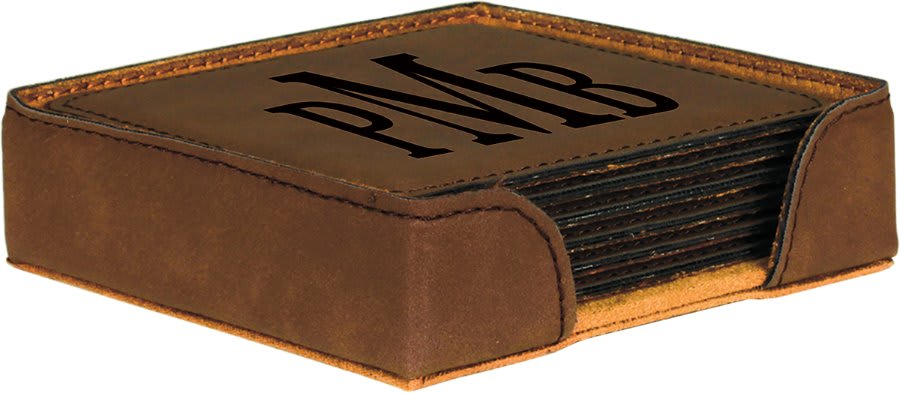 4" Square Dark Brown Leatherette Coaster