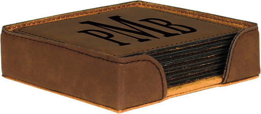 4" Square Dark Brown Leatherette Coaster