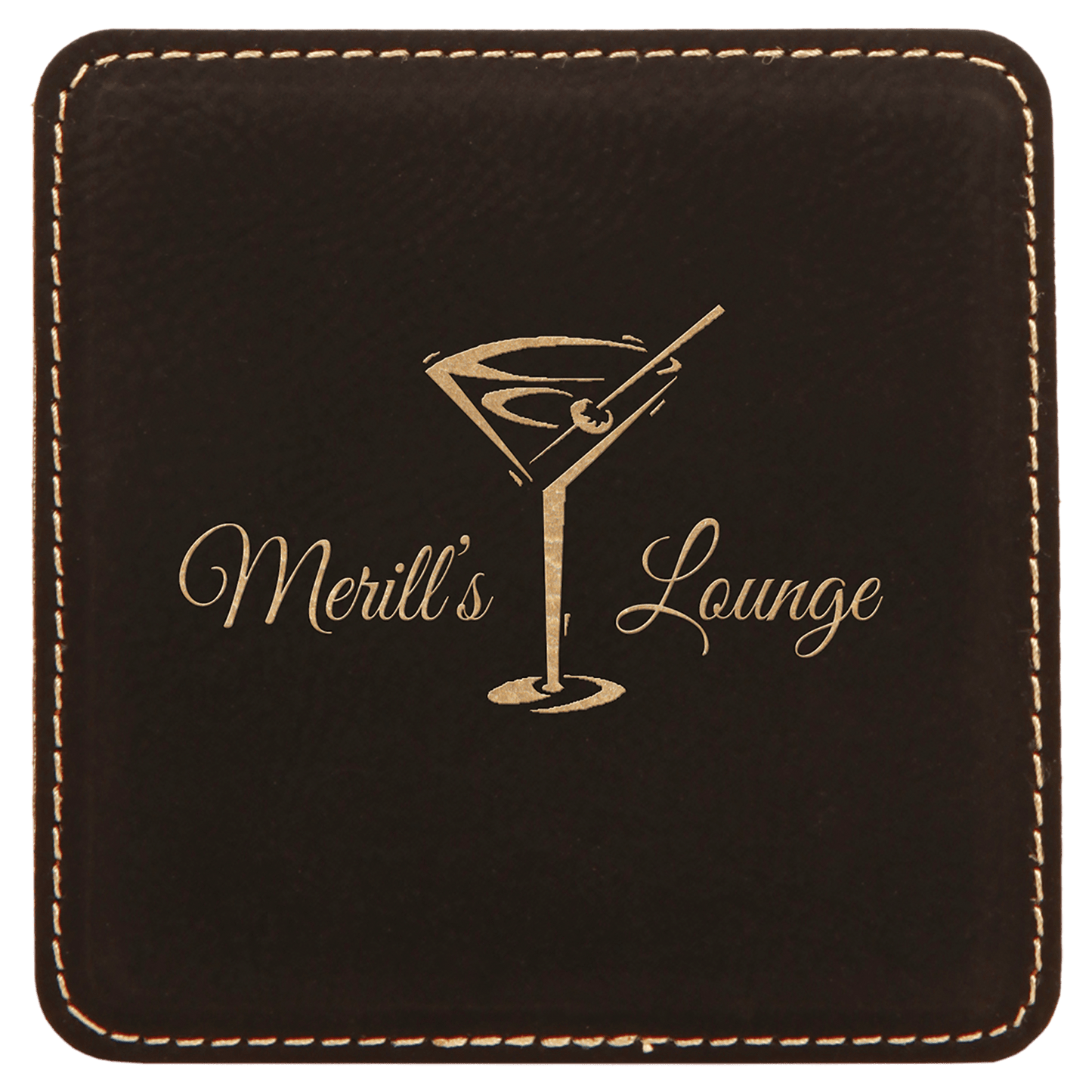 4" Square Black/Gold Leatherette Coaster