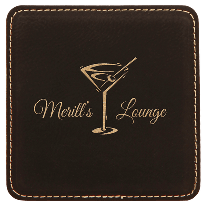 4" Square Black/Gold Leatherette Coaster