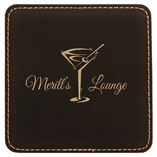4" Square Black/Gold Leatherette Coaster