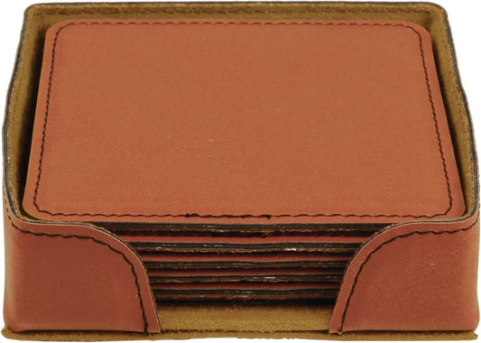 4" Square Rawhide Leatherette Coaster