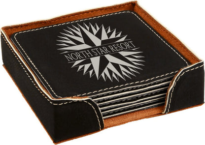 4" Square Black/Silver Leatherette Coaster