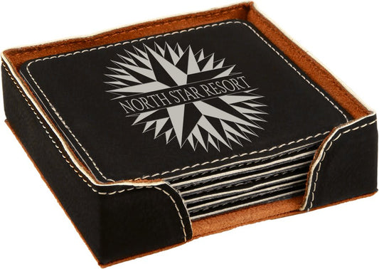 4" Square Black/Silver Leatherette Coaster