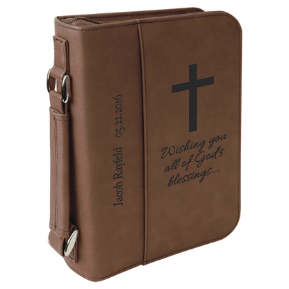 Dark Brown Leatherette Book/Bible Cover with Handle & Zipper