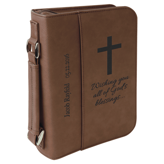 Dark Brown Leatherette Book/Bible Cover with Handle & Zipper