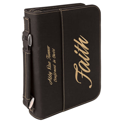 Black/Gold Leatherette Book/Bible Cover with Handle & Zipper