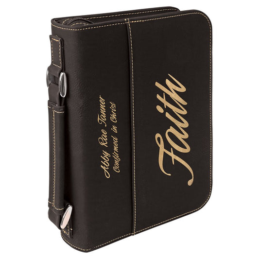 Black/Gold Leatherette Book/Bible Cover with Handle & Zipper