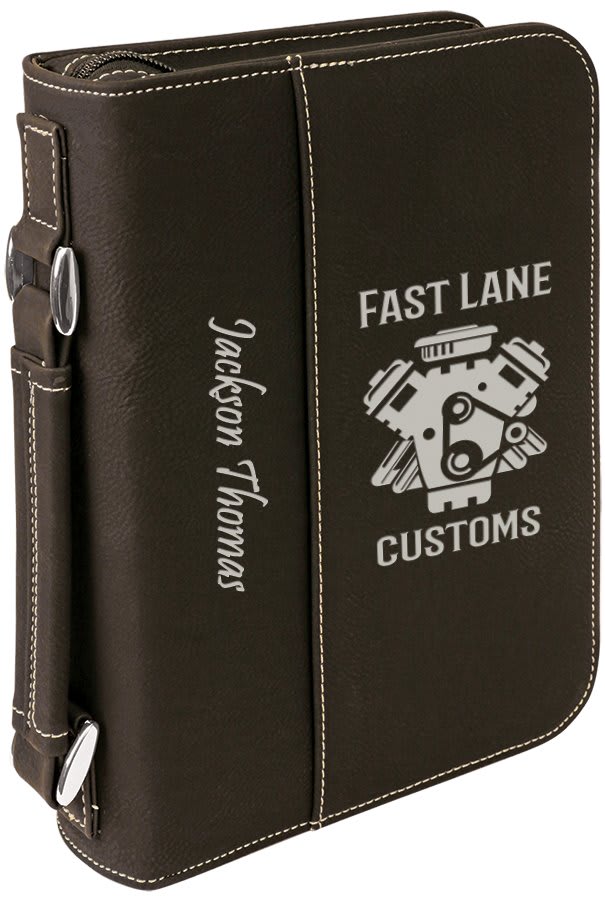 Black/Silver Leatherette Book/Bible Cover with Handle & Zipper