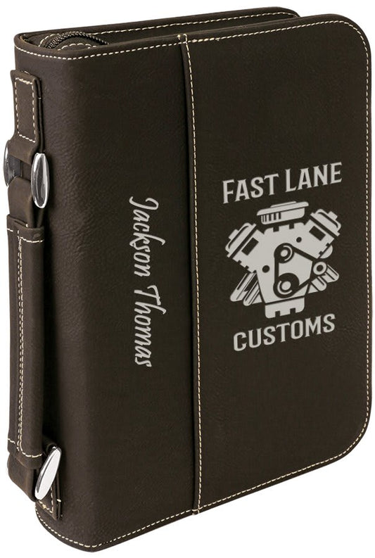 Black/Silver Leatherette Book/Bible Cover with Handle & Zipper