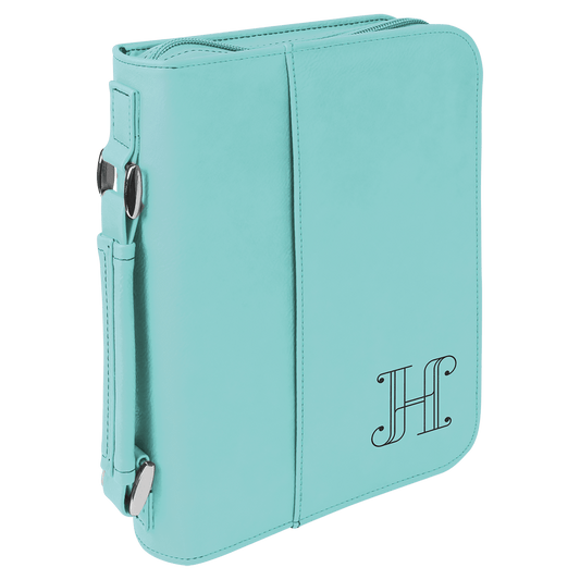 Teal Leatherette Book/Bible Cover with Handle & Zipper