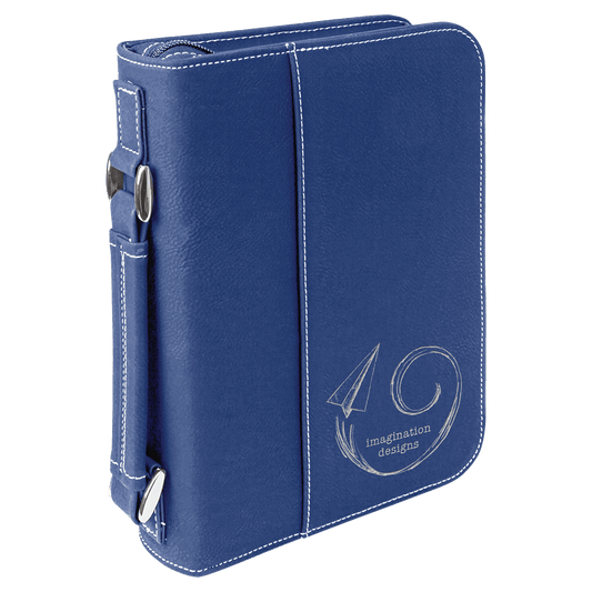Blue/Silver Leatherette Book/Bible Cover with Handle & Zipper