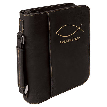 Black/Gold Leatherette Book/Bible Cover with Handle & Zipper