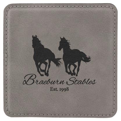 4" Square Gray Leatherette Coaster