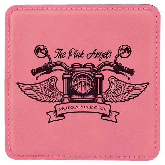 4" Square Pink Leatherette Coaster